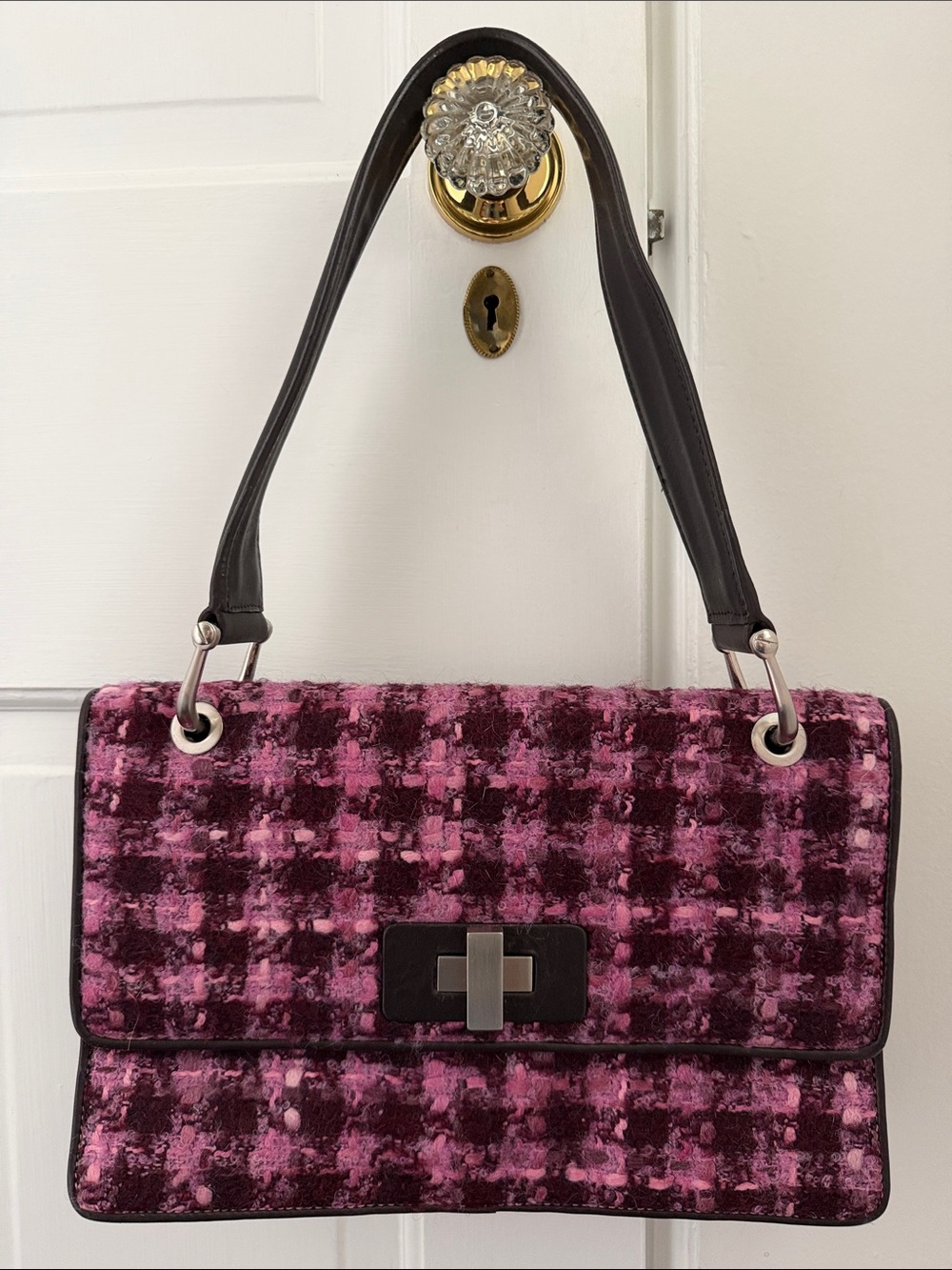 DONALD J. PLINER Pink-Purple Wool Tweed Bag
